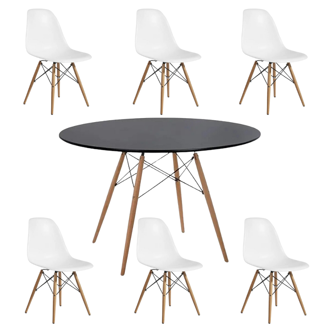 Comedor Oman redondo negro 120 cm con 6 Sillas Eames 3