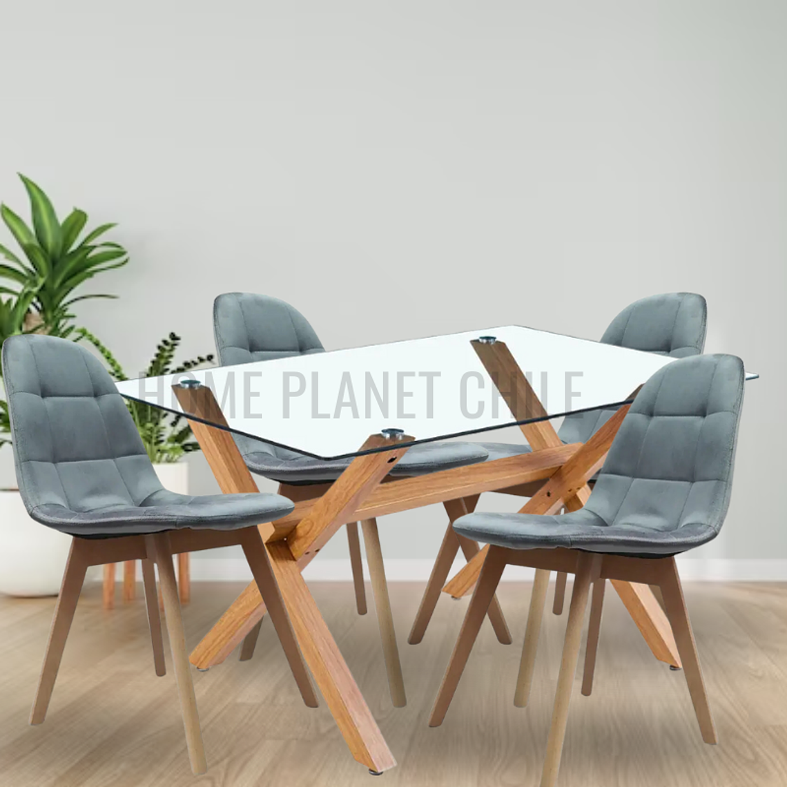Comedor Kattegat rectangular vidrio 140x90 cm con 4 Sillas Buckle Velvet 2