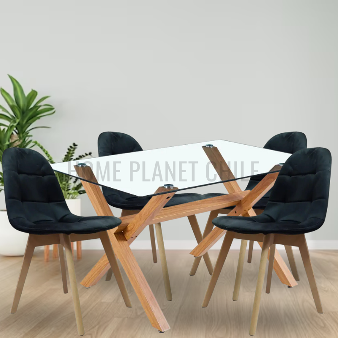 Comedor Kattegat rectangular vidrio 140x90 cm con 4 Sillas Buckle Velvet 1