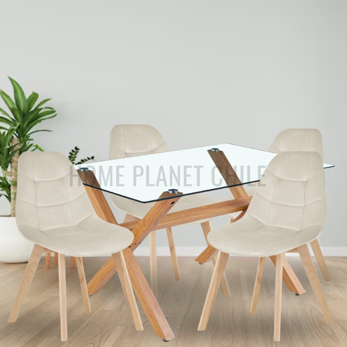 Comedor Kattegat rectangular vidrio 140x90 cm con 4 Sillas Buckle Velvet 3