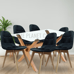 Comedor Kattegat rectangular vidrio 140x90 cm con 6 Sillas Buckle Velvet