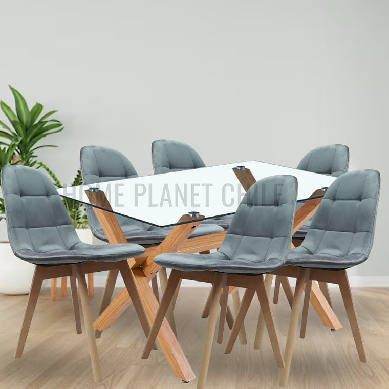 Comedor Kattegat rectangular vidrio 140x90 cm con 6 Sillas Buckle Velvet 3