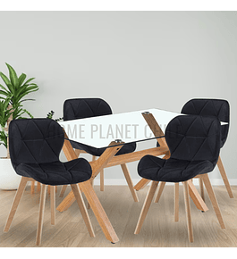 Comedor Hamar rectangular vidrio 130x80 cm con 4 Sillas Radar Velvet