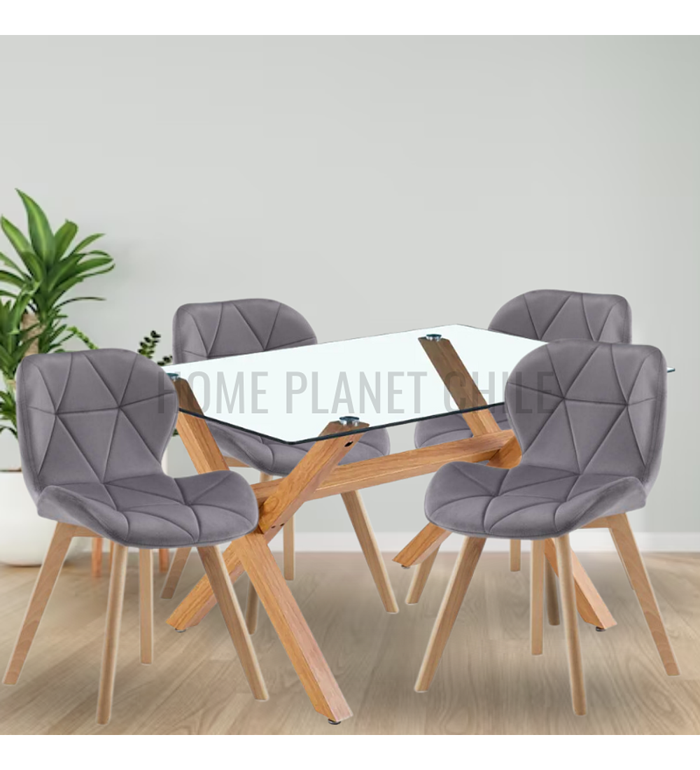 Comedor Hamar rectangular vidrio 130x80 cm con 4 Sillas Radar Velvet