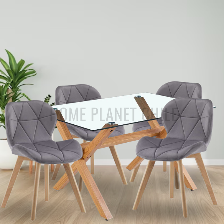 Comedor Hamar rectangular vidrio 130x80 cm con 4 Sillas Radar Velvet 3
