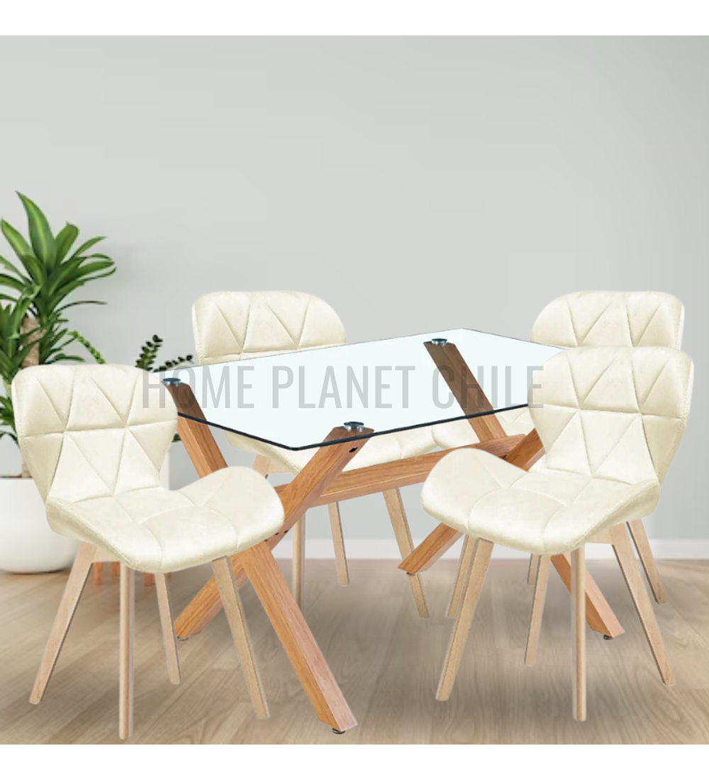 Comedor Hamar rectangular vidrio 130x80 cm con 4 Sillas Radar Velvet