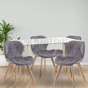 Comedor Paris Wood rectangular vidrio 120x80cm y 4 Sillas Mariposas Rubik Wood Velvet
