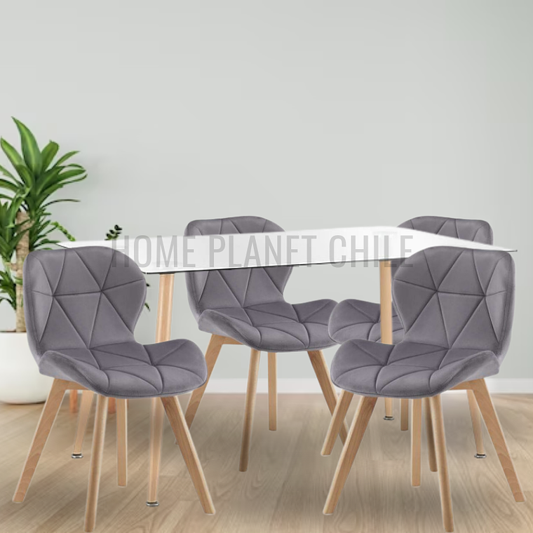 Comedor Paris Wood rectangular vidrio 120x80cm y 4 Sillas Mariposas Rubik Wood Velvet 2