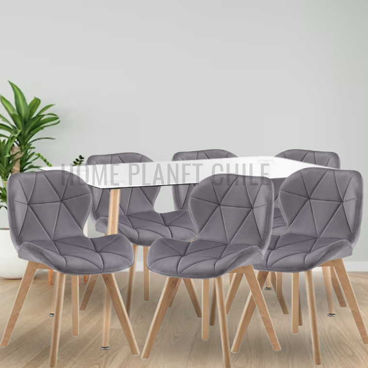 Comedor Paris Wood rectangular vidrio 120x80cm y 6 Sillas Mariposas Rubik Wood Velvet 1
