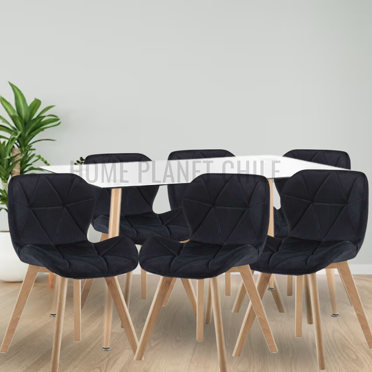 Comedor Paris Wood rectangular vidrio 120x80cm y 6 Sillas Mariposas Rubik Wood Velvet 2