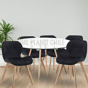 Comedor Viena Wood redondo vidrio 100 cm con 5 Sillas Mariposas Rubik Wood Velvet