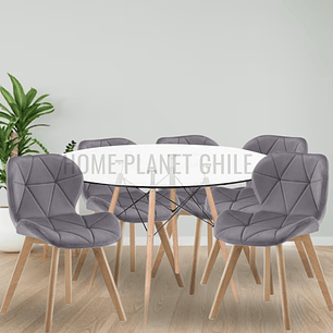 Comedor Viena Wood redondo vidrio 100 cm con 5 Sillas Mariposas Rubik Wood Velvet