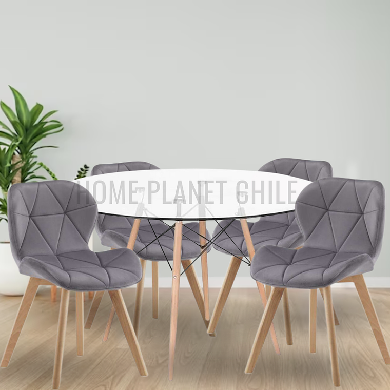 Comedor Viena Wood redondo vidrio 100 cm con 4 Sillas Mariposas Rubik Wood Velvet 2