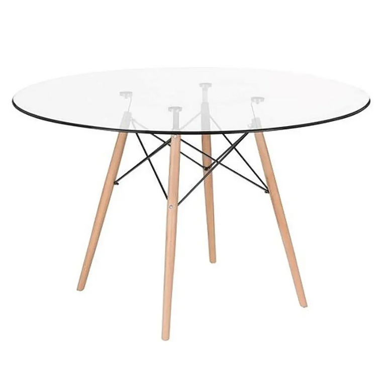Comedor Viena Wood redondo vidrio 80 cm con 4 Sillas Mariposas Rubik Wood Velvet 4