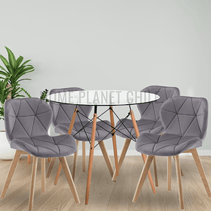 Comedor Viena Wood redondo vidrio 80 cm con 4 Sillas Mariposas Rubik Wood Velvet