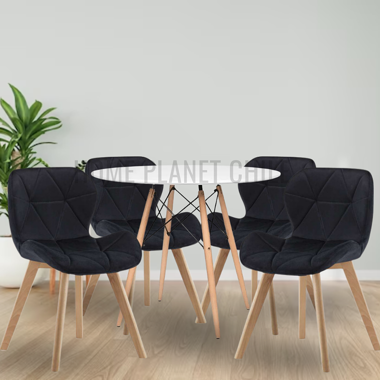 Comedor Holanda Wood redondo blanco 80 cm con 4 Sillas Mariposas Rubik Wood Velvet 2