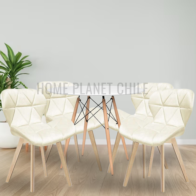 Comedor Holanda Wood redondo blanco 80 cm con 4 Sillas Mariposas Rubik Wood Velvet 3