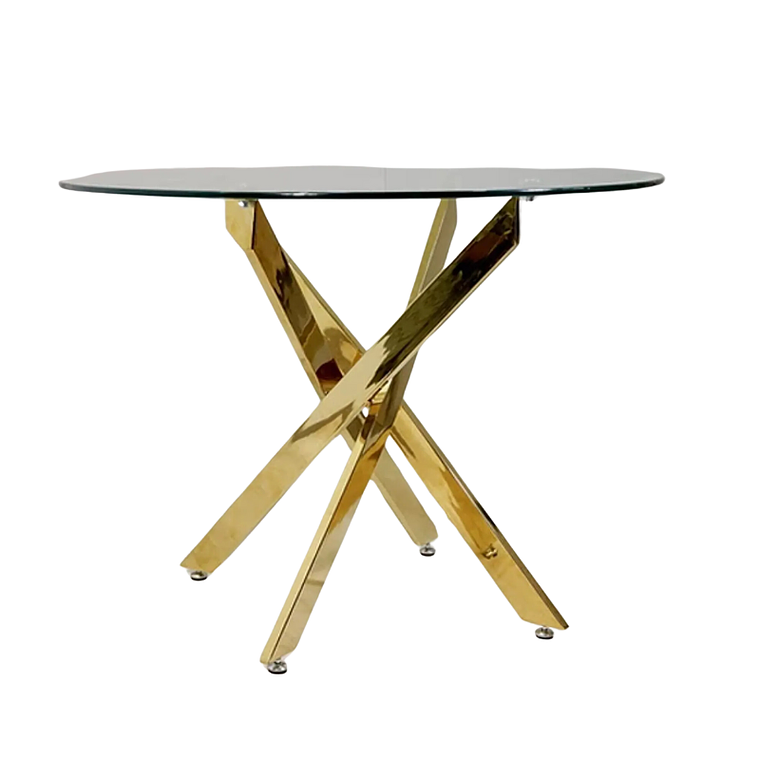Comedor Kemi Gold redondo vidrio 120 cm con 4 Sillas Capitone Gold 7