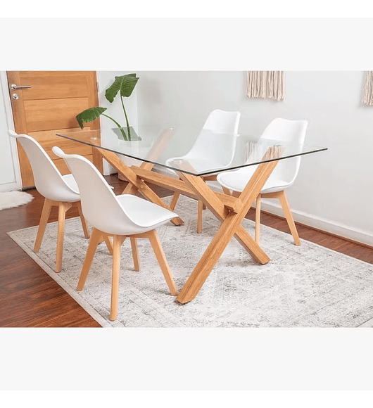 Comedor Estocolmo rectangular vidrio 130x80 cm con 4 Sillas Tulip