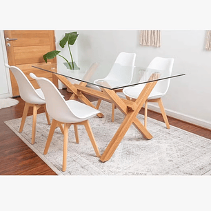 Comedor Estocolmo rectangular vidrio 130x80 cm con 4 Sillas Tulip
