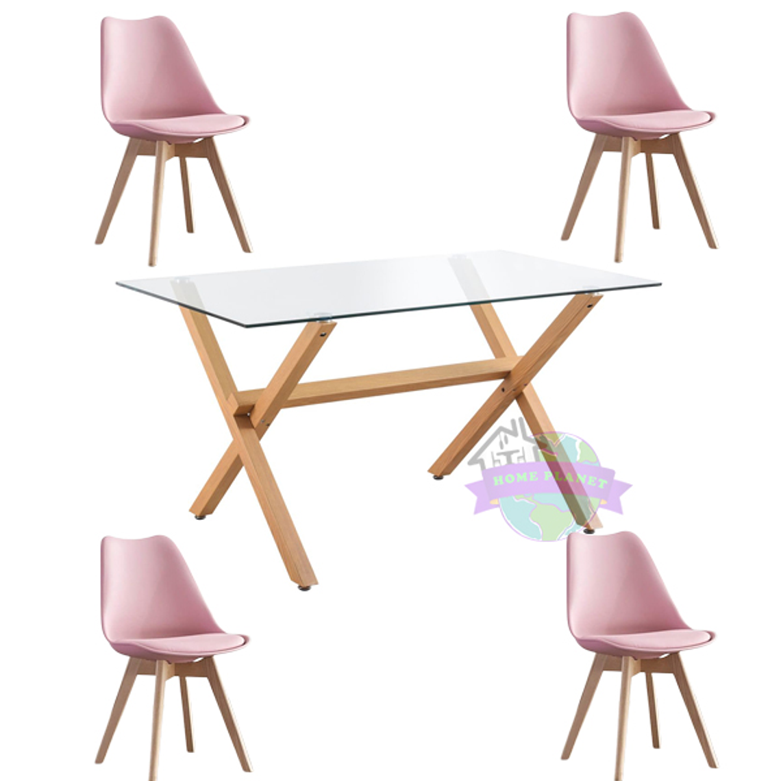 Comedor Estocolmo rectangular vidrio 130x80 cm con 4 Sillas Tulip 6