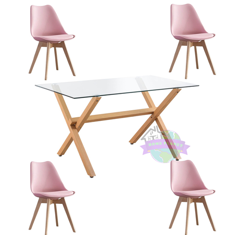 Comedor Estocolmo rectangular vidrio 130x80 cm con 4 Sillas Tulip 6