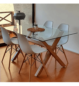 Comedor Madrid rectangular vidrio 130x80 cm con 4 Sillas Eames