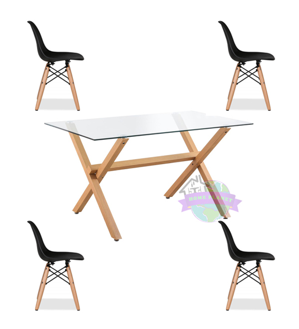 Comedor Madrid rectangular vidrio 130x80 cm con 4 Sillas Eames