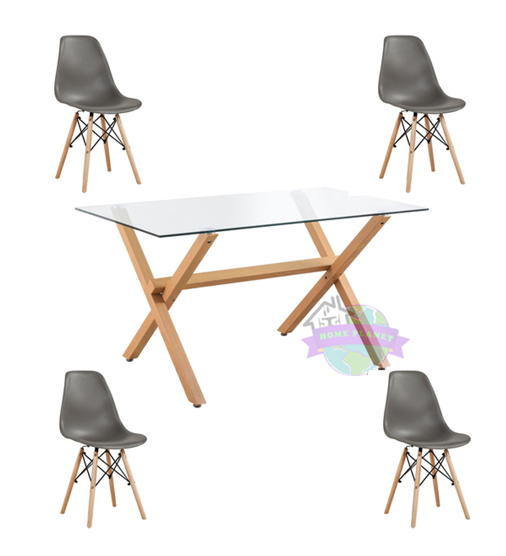Comedor Madrid rectangular vidrio 130x80 cm con 4 Sillas Eames