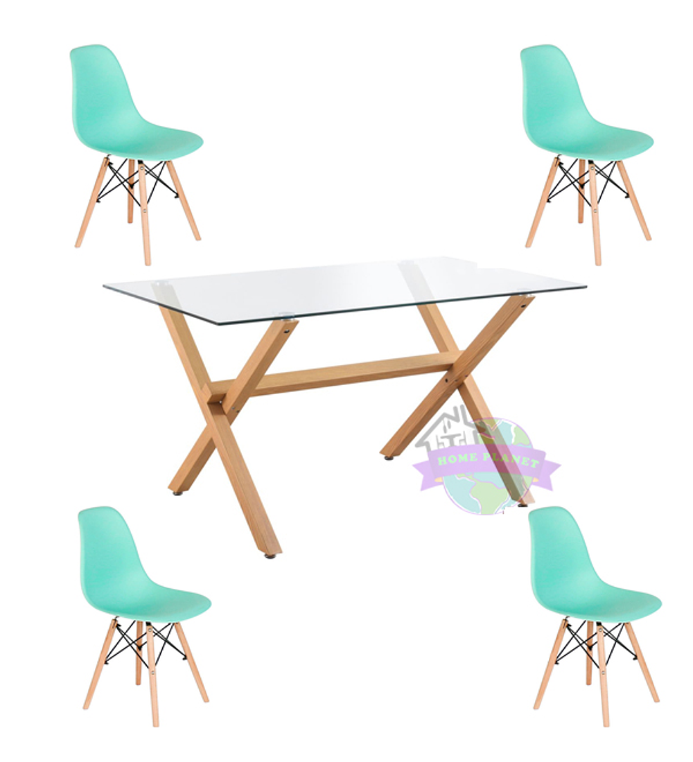 Comedor Madrid rectangular vidrio 130x80 cm con 4 Sillas Eames