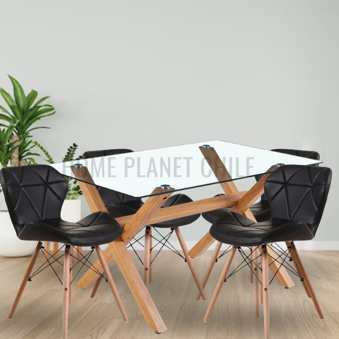 Comedor Lila rectangular vidrio 140x90 cm con 4 Sillas Rubik 2