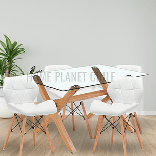 Comedor Lila rectangular vidrio 140x90 cm con 4 Sillas Rubik