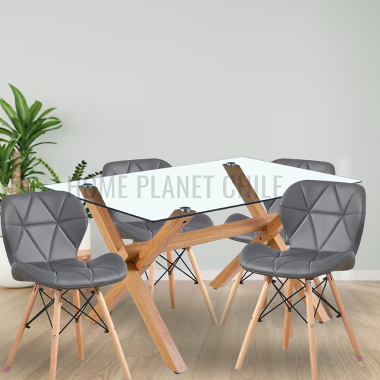 Comedor Lila rectangular vidrio 140x90 cm con 4 Sillas Rubik 3