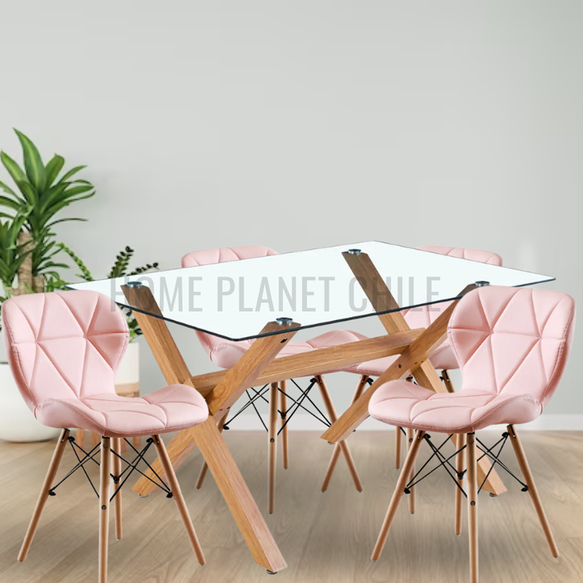 Comedor Lila rectangular vidrio 140x90 cm con 4 Sillas Rubik 4