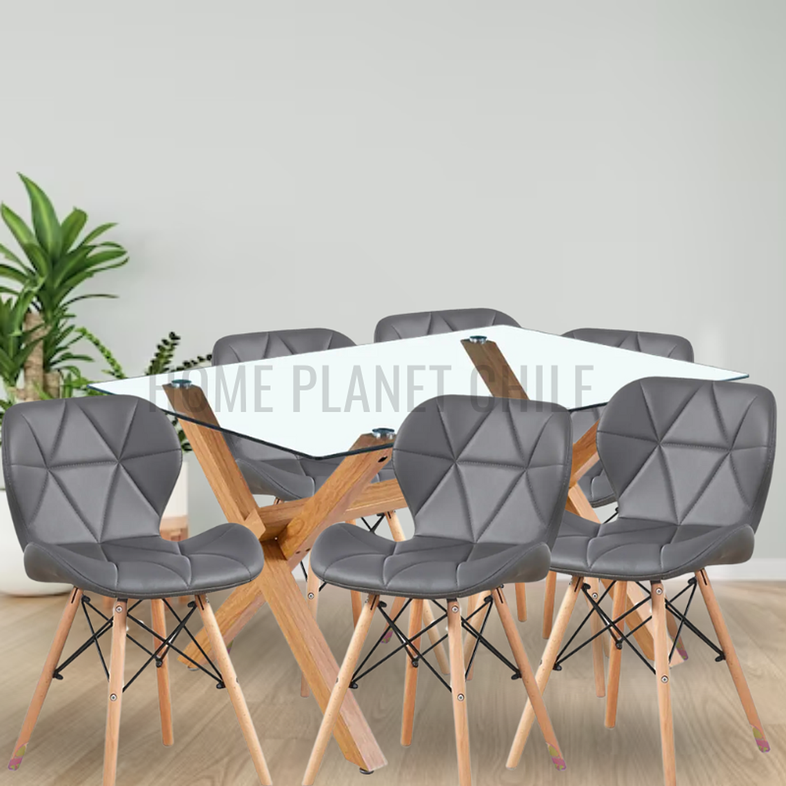 Comedor Lila rectangular vidrio 140x90 cm con 6 Sillas Mariposas Rubik 3