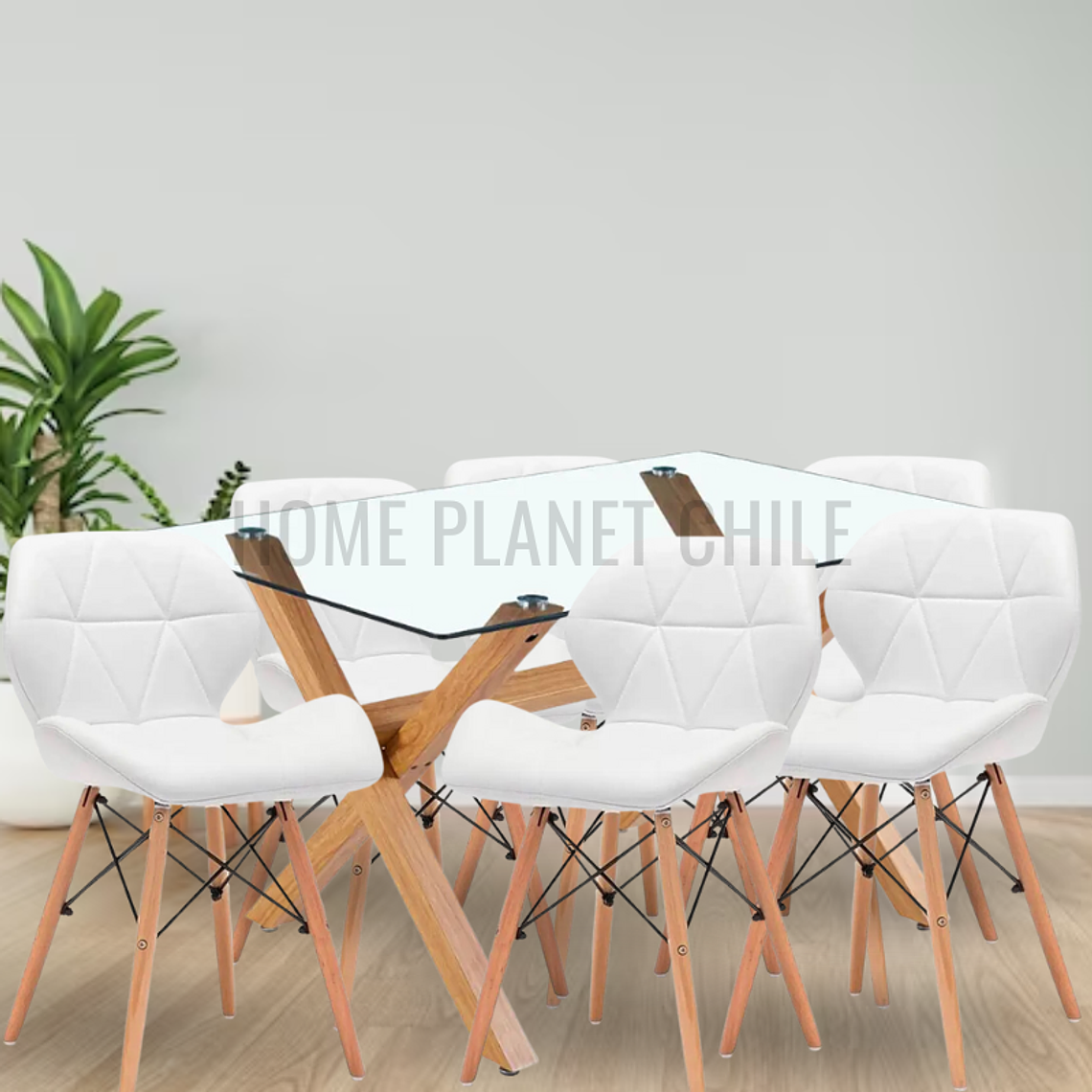 Comedor Lila rectangular vidrio 140x90 cm con 6 Sillas Mariposas Rubik 2