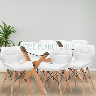 Comedor Lila rectangular vidrio 140x90 cm con 6 Sillas Mariposas Rubik
