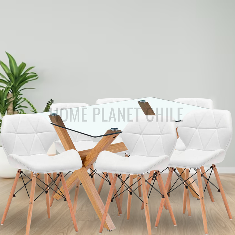 Comedor Lila rectangular vidrio 140x90 cm con 6 Sillas Mariposas Rubik 2