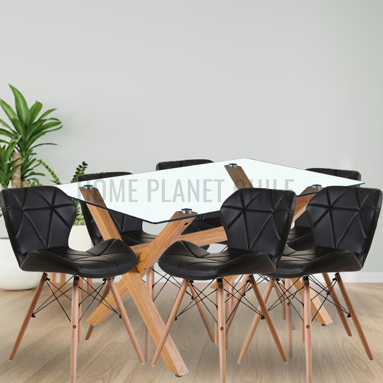 Comedor Lila rectangular vidrio 140x90 cm con 6 Sillas Mariposas Rubik 1