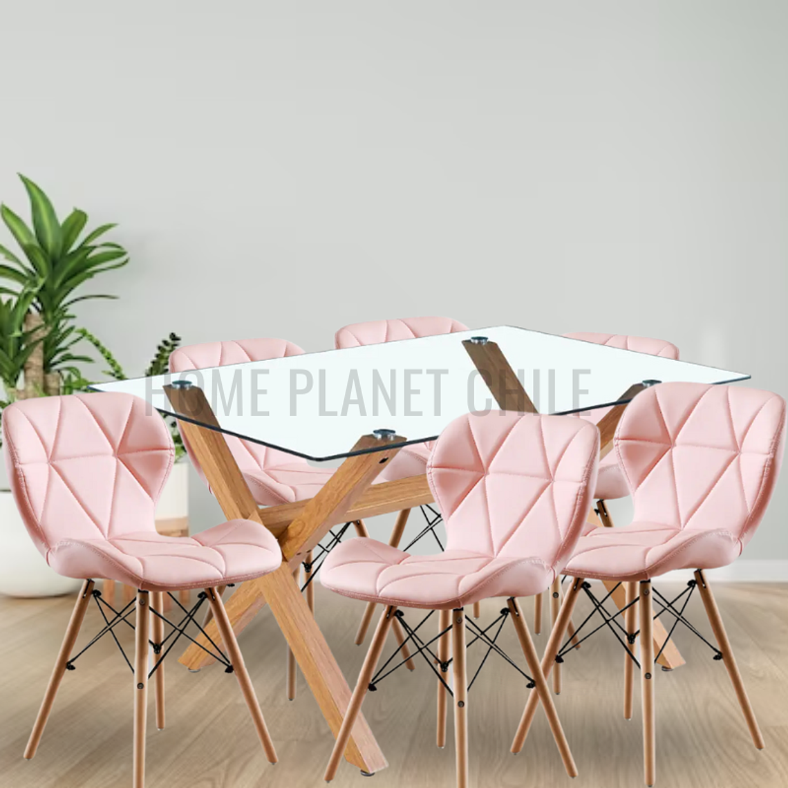 Comedor Lila rectangular vidrio 140x90 cm con 6 Sillas Mariposas Rubik 4