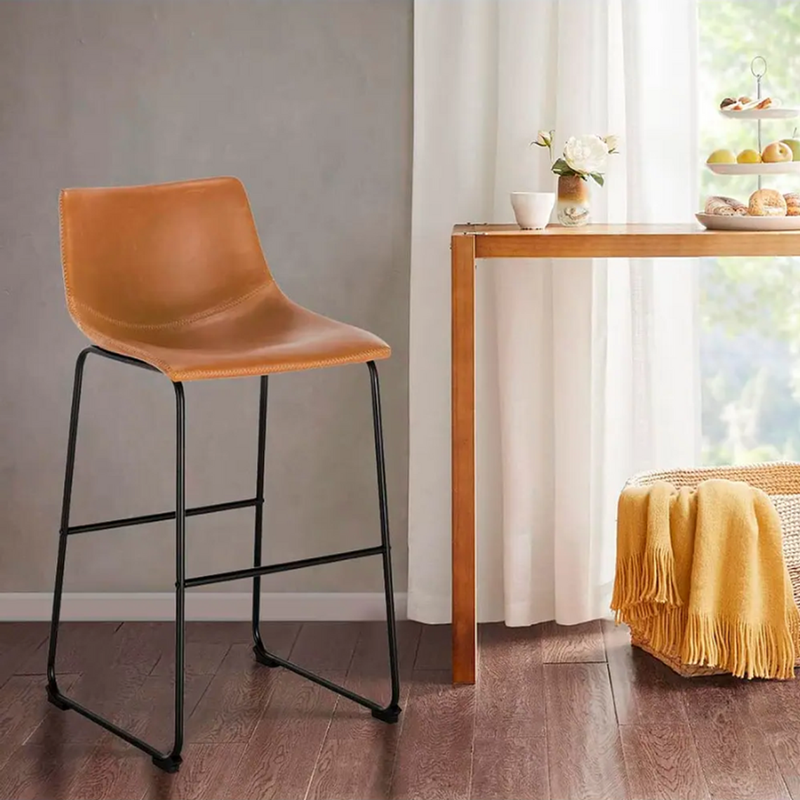 Pack 2 Taburetes bar Burgos de cuero y metal industrial 65 cm 6