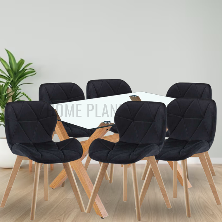 Comedor Hamar rectangular vidrio 140x90 cm con 6 Sillas Mariposas Rubik Wood Velvet 3