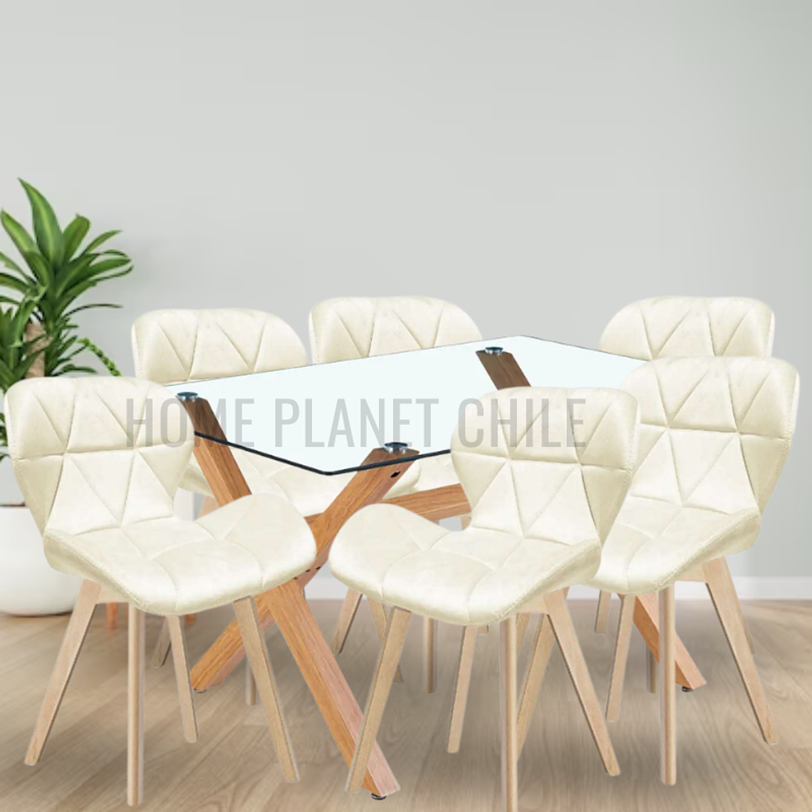 Comedor Hamar rectangular vidrio 140x90 cm con 6 Sillas Mariposas Rubik Wood Velvet 2