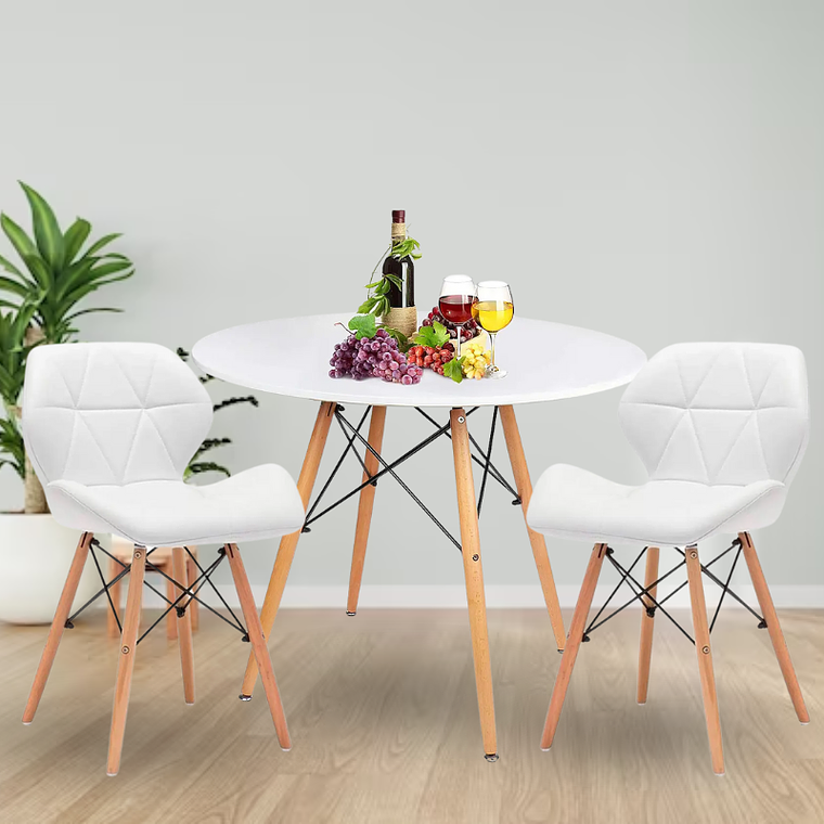 Comedor Holanda redondo blanco 80 cm con 2 Sillas Mariposas Rubik 1