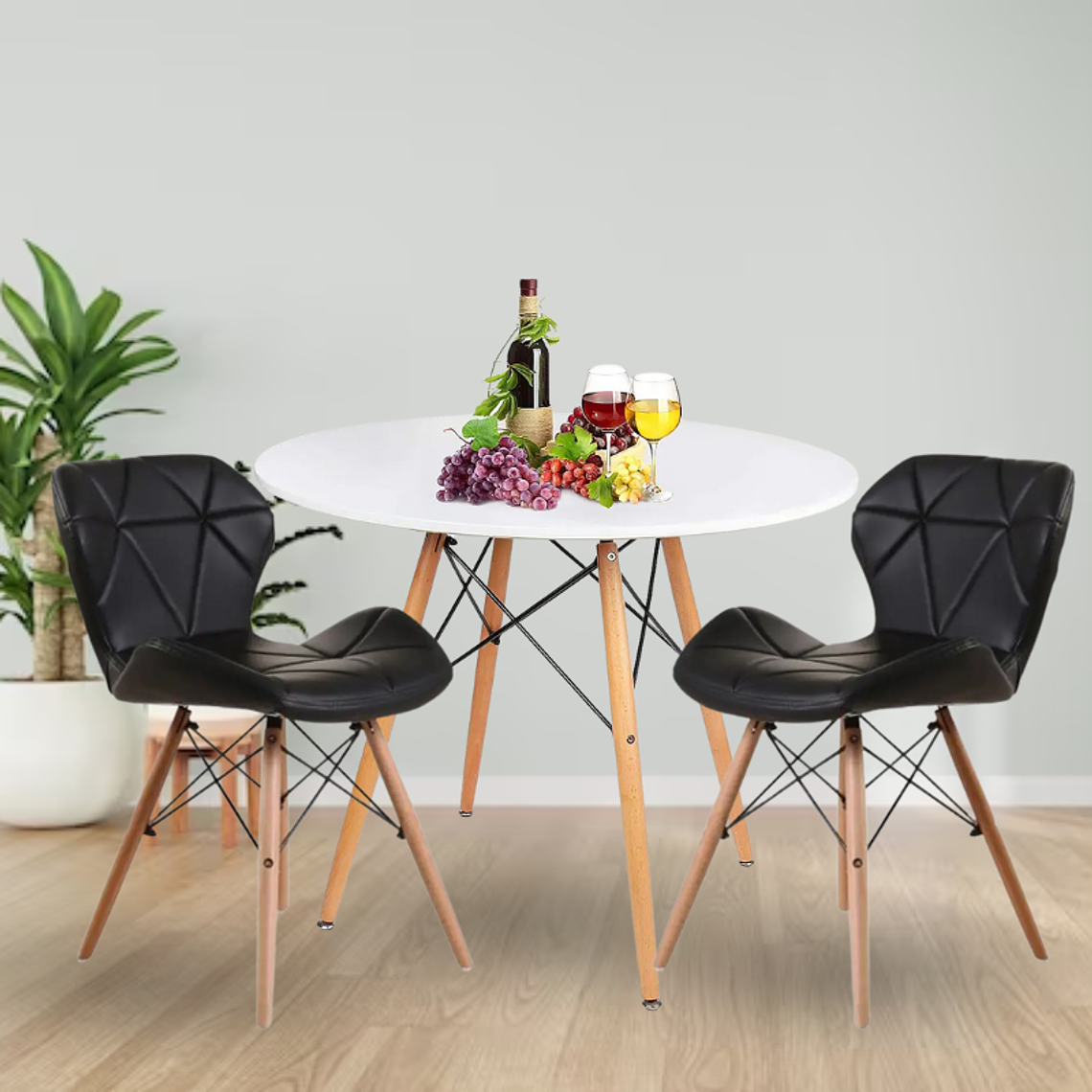 Comedor Holanda redondo blanco 80 cm con 2 Sillas Mariposas Rubik 4