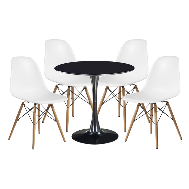 Comedor Siena redondo negro 100 cm con 4 Sillas Eames 2