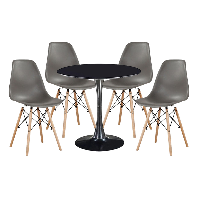 Comedor Siena redondo negro 100 cm con 4 Sillas Eames 3
