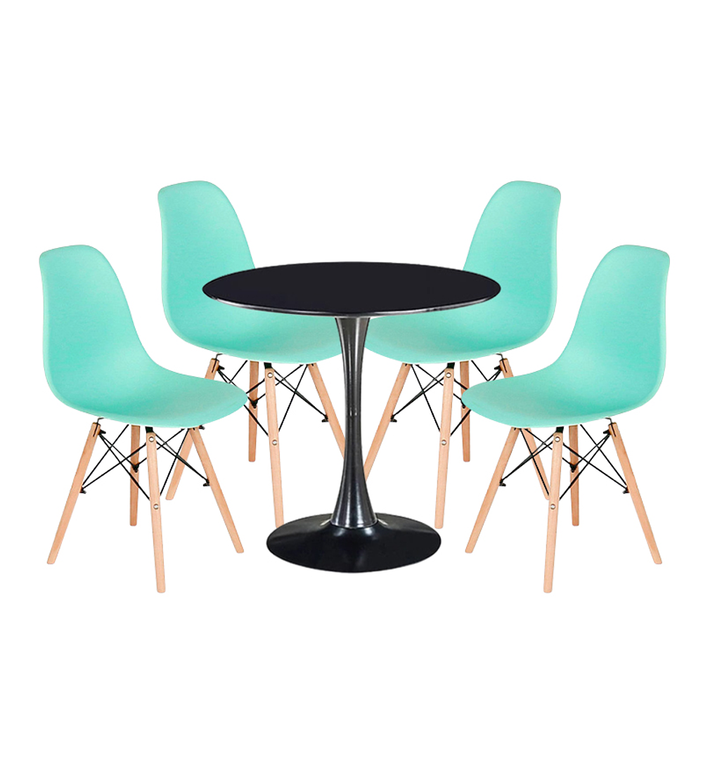 Comedor Siena redondo negro 100 cm con 4 Sillas Eames