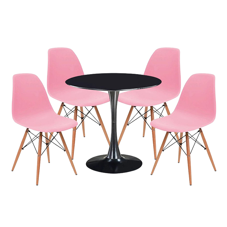 Comedor Siena redondo negro 100 cm con 4 Sillas Eames 5