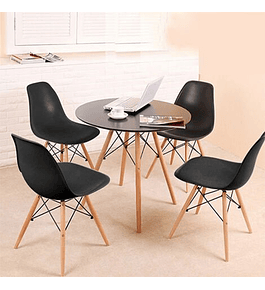 Comedor Argel redondo negro 100 cm y 4 Sillas Eames